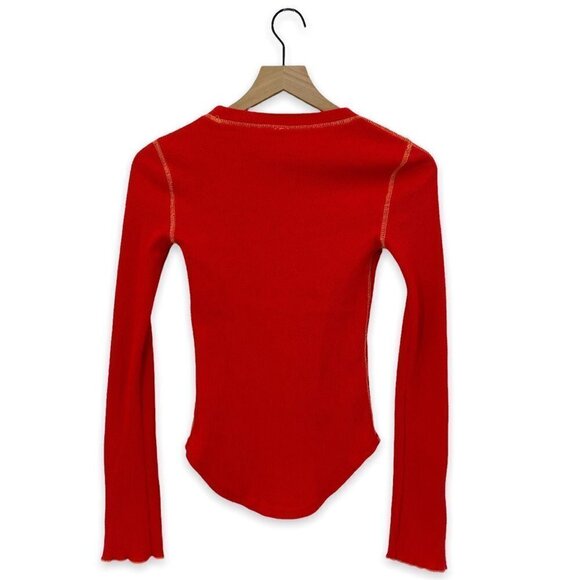 Free People Red Zip It Cuff Waffle Knit Thermal Size XS - Picture 5 of 8